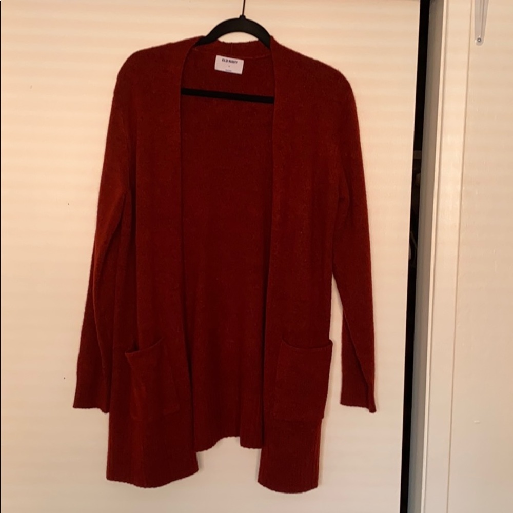 Long line red cardigan